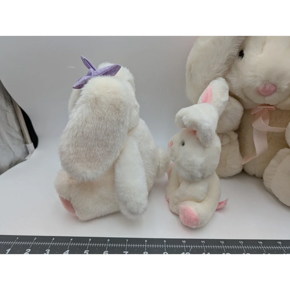 Russ Rabbit Plush Sunny Bunny Bumper‎ Nina Lot of 3 White Stuffed Animal Toy